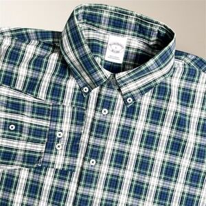 Brooks Brothers 1818 Men's L Blue Green Plaid Button Down Long Sleeve Shirt